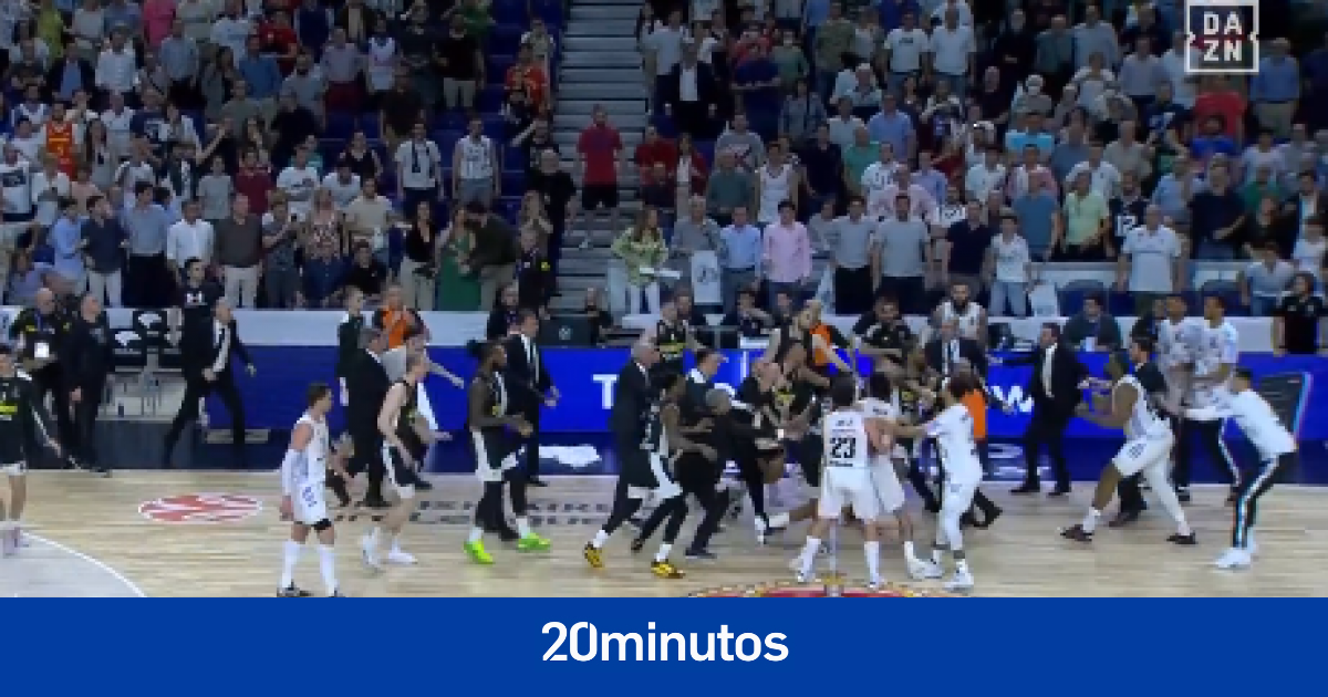Una brutal pelea entre jugadores del Real Madrid y Partizán acaba con los árbitros suspendiendo el partido de la Euroliga Una brutal pelea entre jugadores del Real Madrid y Partizán acaba con los árbitros suspendiendo el partido de la Euroliga