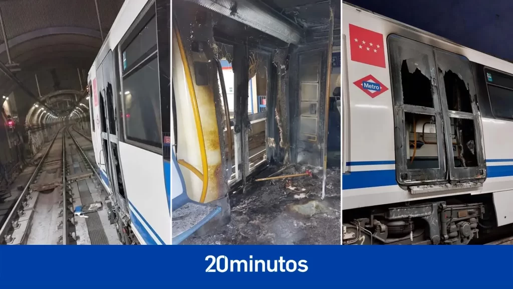 Así quedó el vagón de Metro de la Línea 2 de Madrid tras explotar la batería de un patinete eléctrico